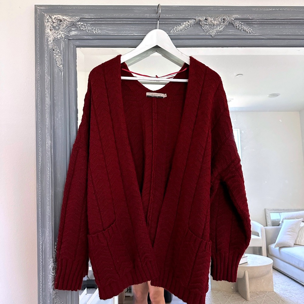 Chiaramente Wool Blend Made in Italy Open Knit Cardigan Sweater Cozy Oversized L